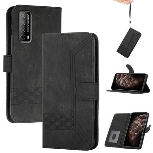 Funda de Cuero con Tapa y Tacto de Piel Cúbica para Huawei Enjoy 20 Se 4G (Negra)