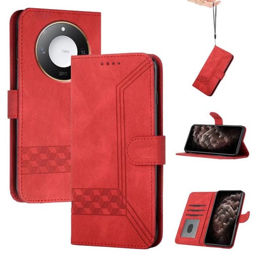 Funda de Cuero con Tapa y Tacto Cúbico para Honor X60/X9C (Rojo)