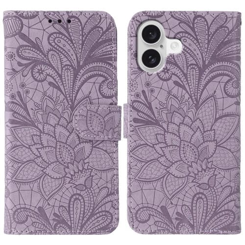 Funda de cuero con tapa y estampado floral para iPhone 17 (morado)
