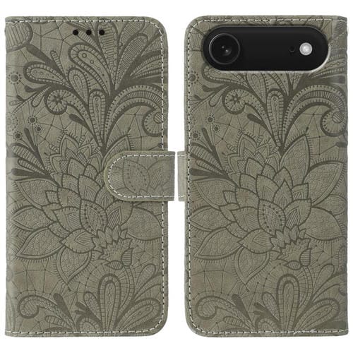 Funda de cuero con tapa y estampado floral para iPhone 17 Air (gris)