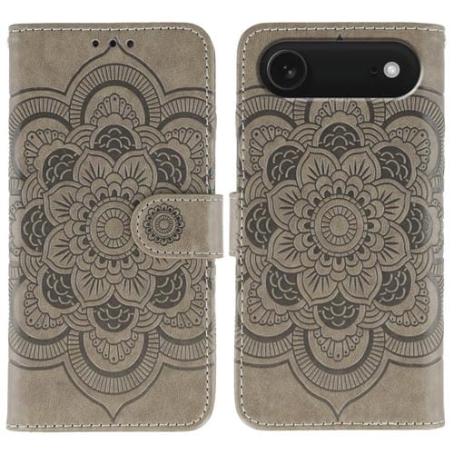 Funda de piel con estampado de mandala solar para iPhone 17 Air (gris)