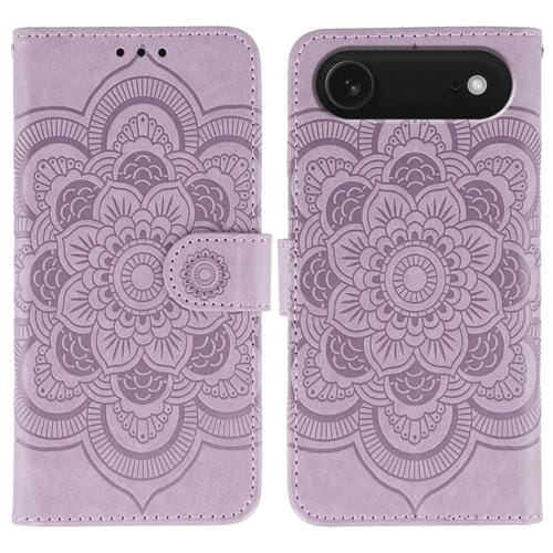 Funda de piel con estampado de mandala solar para iPhone 17 Air (morado)