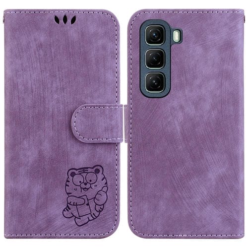 Funda de Cuero con Relieve de Tigre para Infinix Hot 50 4G (Morado)