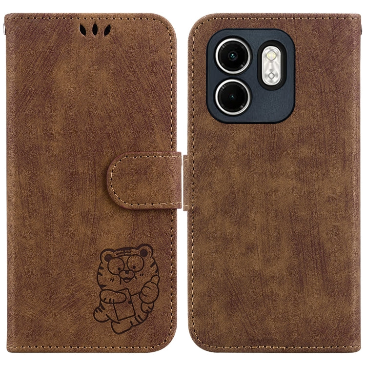 Funda de Cuero con Relieve de Tigre para Teléfono Infinix Hot 50I Smart 9 (Marrón)
