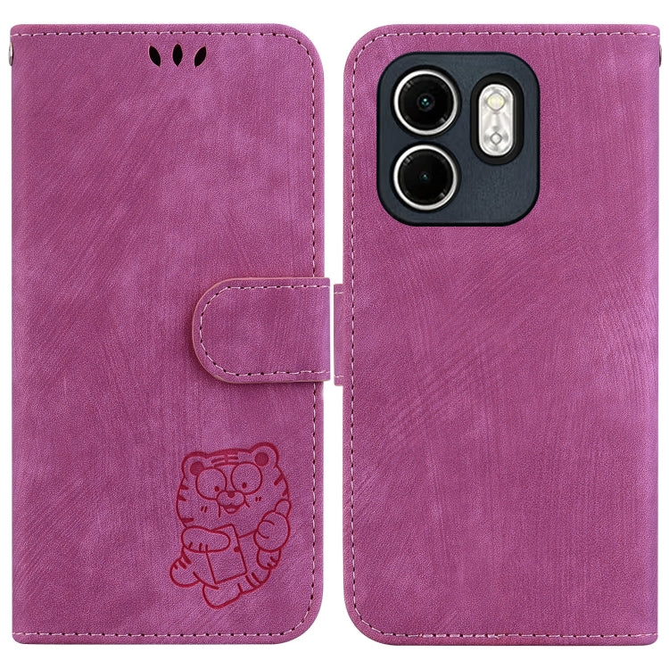 Funda de Cuero con Relieve de Tigre para Infinix Hot 50I Smart 9 (Rosa Rojo)