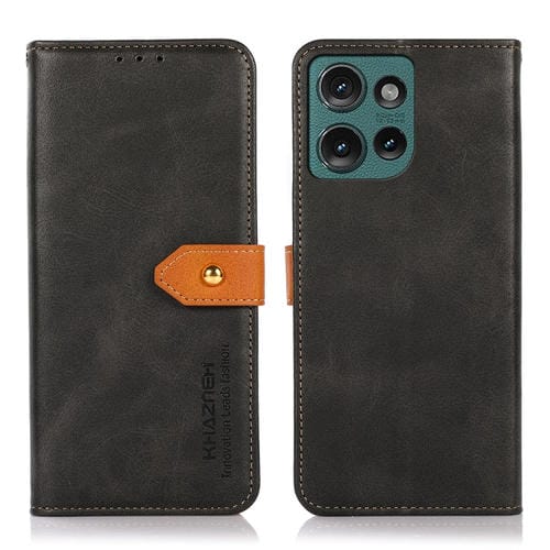 Funda de Cuero con Tapa y Textura Piel de Vaca para Motorola Edge 50 5G (Negro)