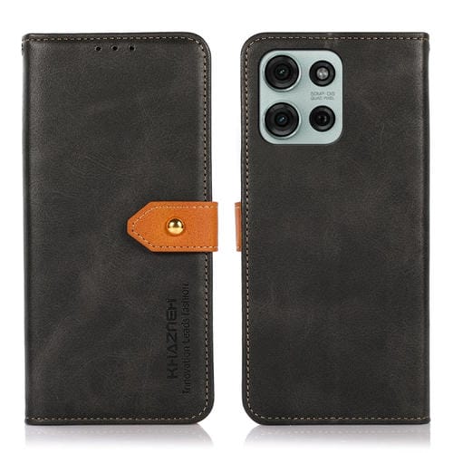 Funda de Cuero con Tapa y Textura Piel de Vaca para Motorola Moto G75 5G Khazneh (Negro)