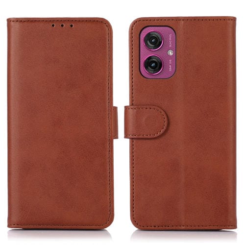Funda de Piel con Textura de Vaca para Motorola Moto G55 5G (Marrón)