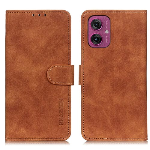 Funda de Cuero Khazneh con Textura Retro para Motorola Moto G55 5G (Marrón)