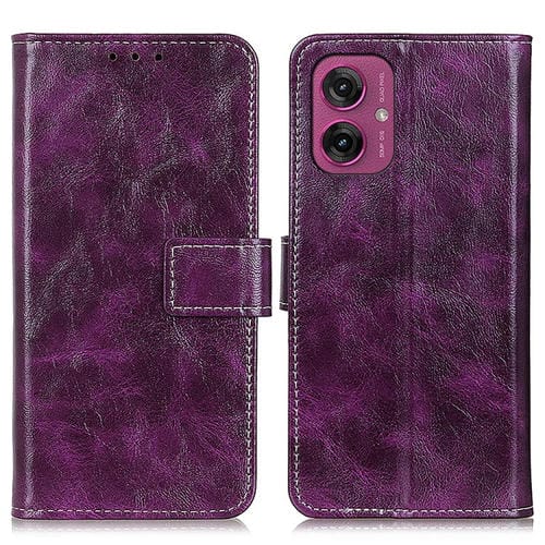 Funda de Cuero Retro Crazy Horse para Motorola Moto G55 5G (Morado)