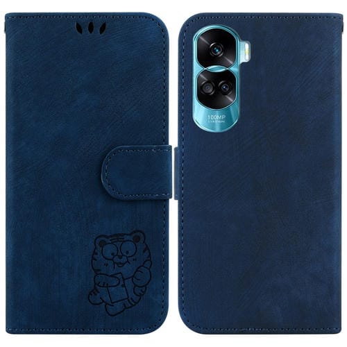 Funda de Cuero para Honor 90 Lite con Relieve Little Tiger (Azul Oscuro)