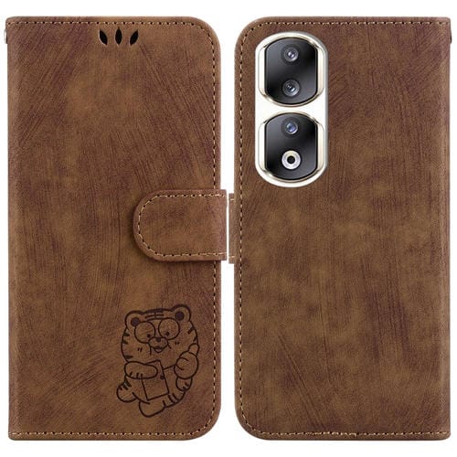 Estuche para Honor 90 Pro de Cuero con Relieve Little Tiger (Marrón)