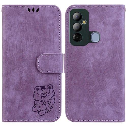 Funda de Cuero para Tecno Pop 6 Go Little Tiger en Relieve (Púrpura)