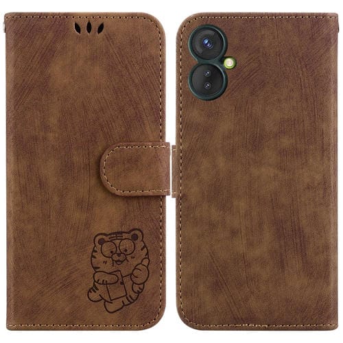 Funda de Cuero para Tecno Spark 9 Pro / 9T Little Tiger con Relieve (Marrón)