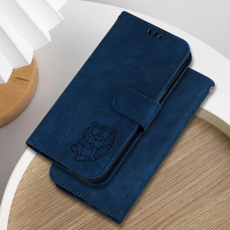 Funda de piel con relieve de tigre para Tecno Spark 30 Pro (azul oscuro)