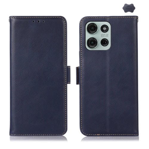 Funda de Cuero Genuino Crazy Horse Magnética para Motorola Moto G75 5G (Azul)