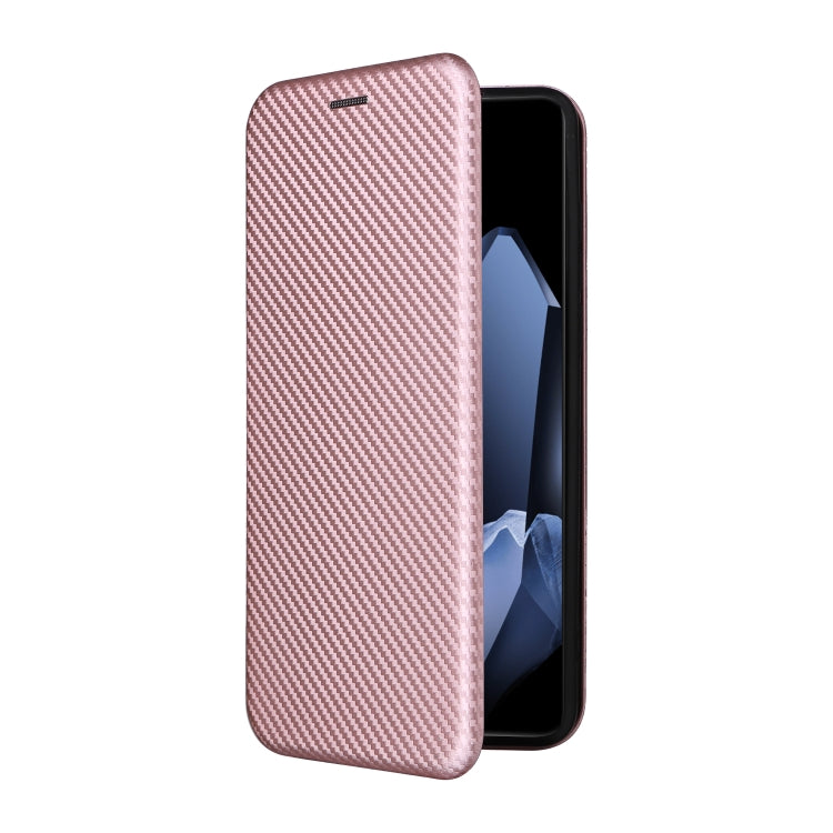 Funda de Cuero con Tapa y Textura de Fibra de Carbono para OnePlus 13 (Rosa)