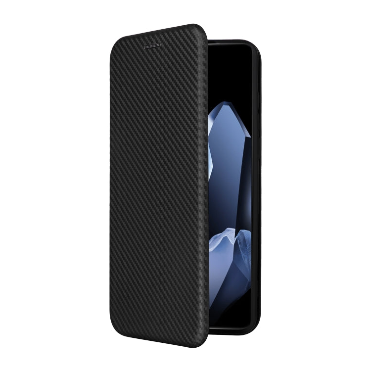 Funda de Cuero con Tapa y Textura de Fibra de Carbono para OnePlus 13 (Negra)