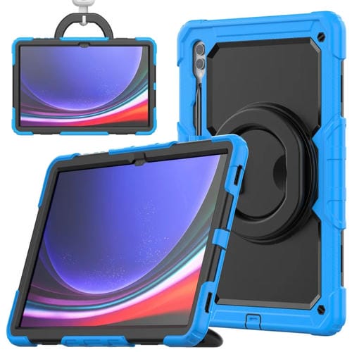 Funda Híbrida Silicona Tipo D para Tablet Samsung Galaxy Tab S10 Ultra con Soporte para Asa (Azul Claro)