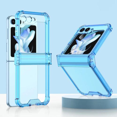 Funda para Samsung Galaxy Z Flip5 Gkk Caja Galvanizada con Bisagra de Airbag a Prueba de Golpes con Soporte para Anillo (Azul Transparente)