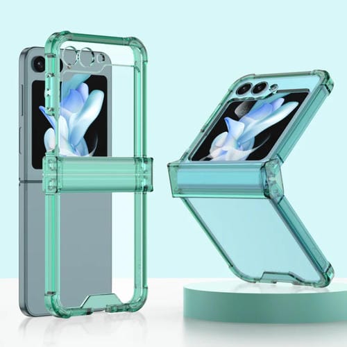 Caja de Teléfono Samsung Galaxy Z Flip5 Gkk Galvanizada Bisagra Airbag Soporte Anillo (Verde Transparente)