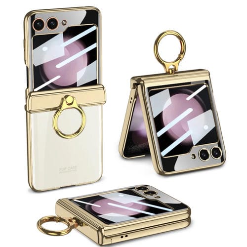 Estuche giratorio magnético plegable para Samsung Galaxy Z Flip5 Gkk con soporte para anillo (Oro Champán)