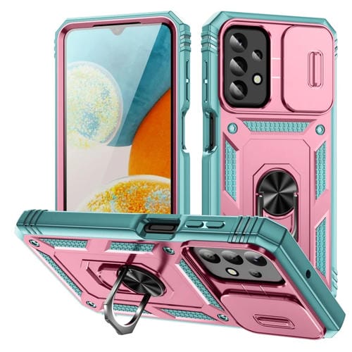 Funda para Teléfono Samsung Galaxy A23 4G / 5G Sliding Camshield TPU + PC con Soporte (Rosa + Verde)