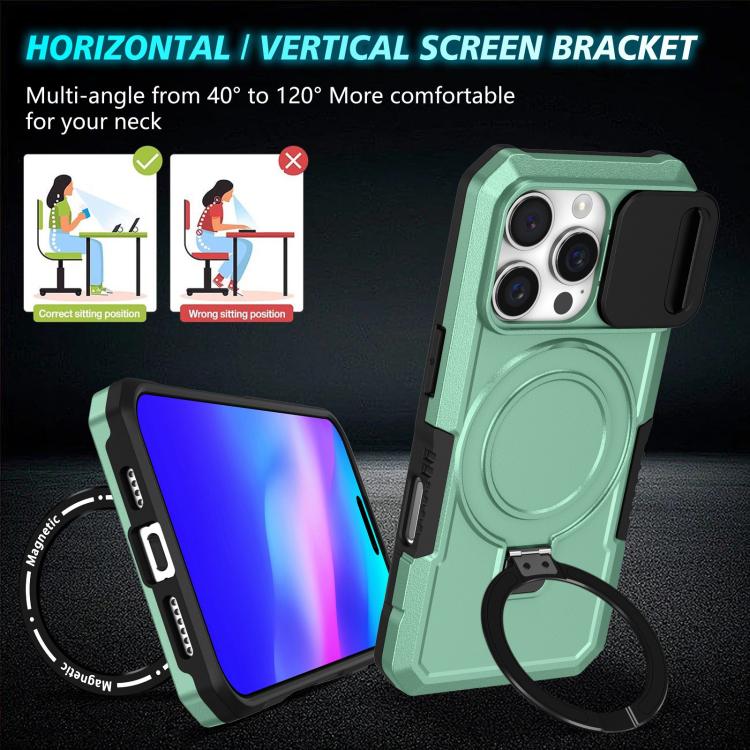 Funda híbrida TPU y PC con soporte Magsafe y protección deslizante para iPhone 16 Pro (Azul Claro)