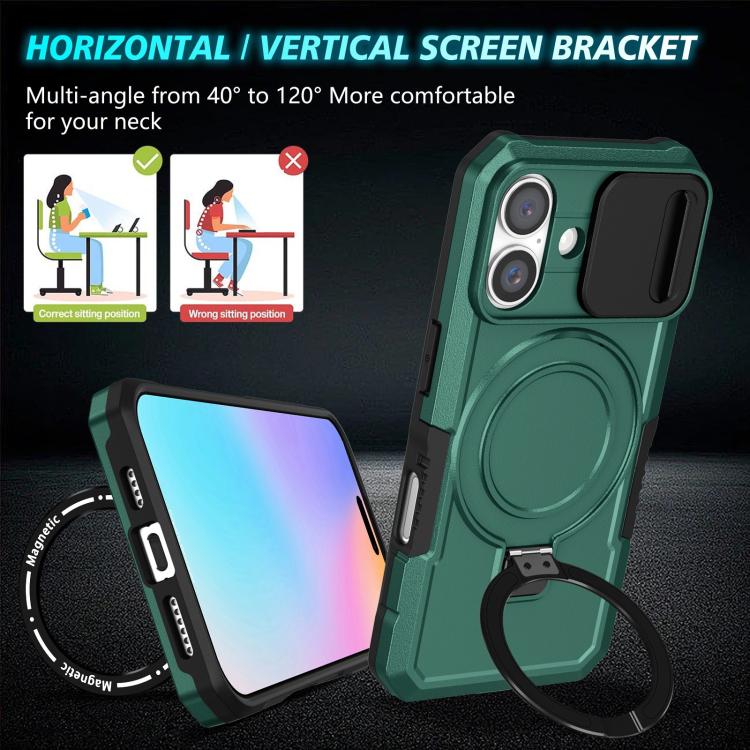 Funda híbrida TPU y PC con Soporte Magsafe para iPhone 16 (Verde Oscuro)