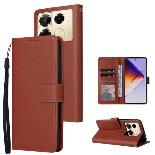Funda de Cuero Multifuncional para Infinix Note 40 Pro 5G / 4G / 40 Pro+ 5G con 3 Ranuras (Marrón)