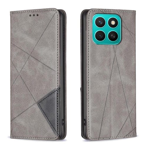 Funda de Cuero Magnética con Textura de Rombos para Honor X8C 4G (Gris)