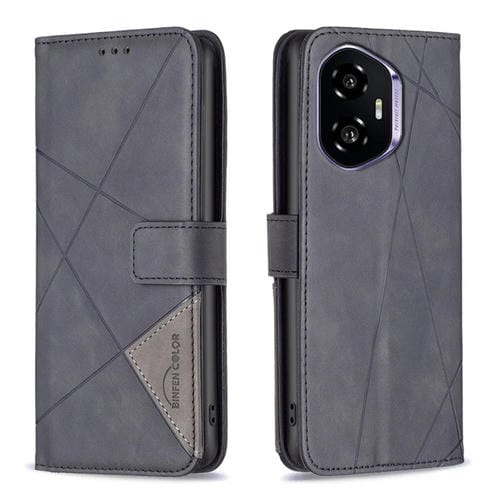Funda de Cuero con Textura de Rombos y Hebilla Magnética para Honor 300 (Negro)