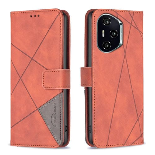 Funda de Cuero con Textura de Rombos y Hebilla Magnética para Honor 300 Pro/300 Ultra (Marrón)