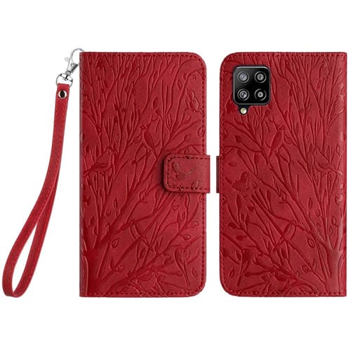 Funda para Teléfono Samsung Galaxy A42 5G Cuero Patrón En Relieve Tree Birds (Rojo)