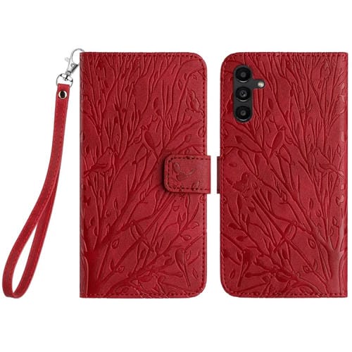 Funda para Teléfono Samsung Galaxy A54 Cuero con Patrón en Relieve Tree Birds (Rojo)