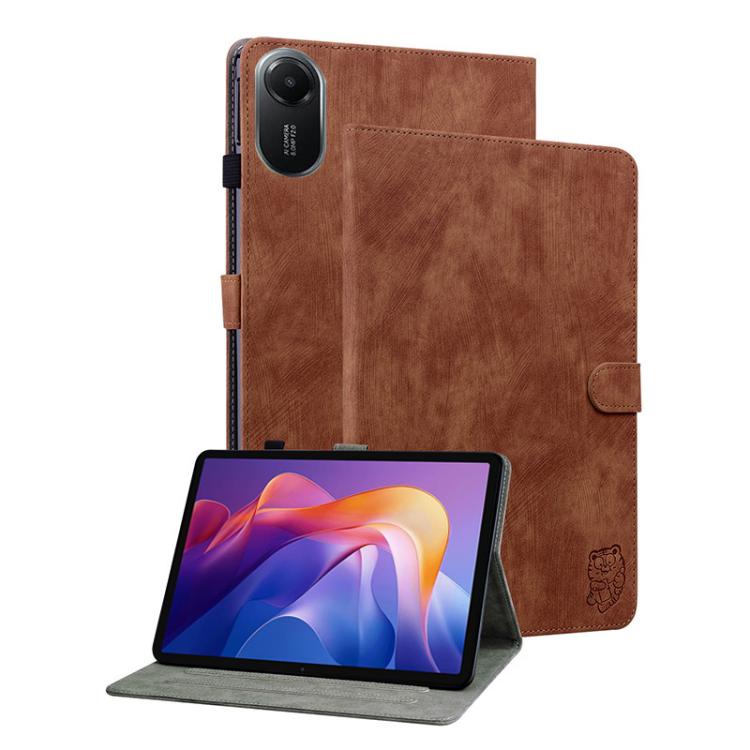 Funda de cuero con tapa y diseño de tigre para Redmi Pad 2 / Redmi Pad SE 11 2025 (marrón)