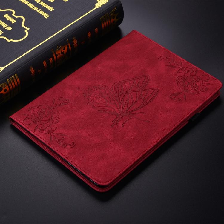 Funda de cuero con estampado de mariposas y flores para Redmi Pad 2 / Redmi Pad SE 11 2025 (roja)