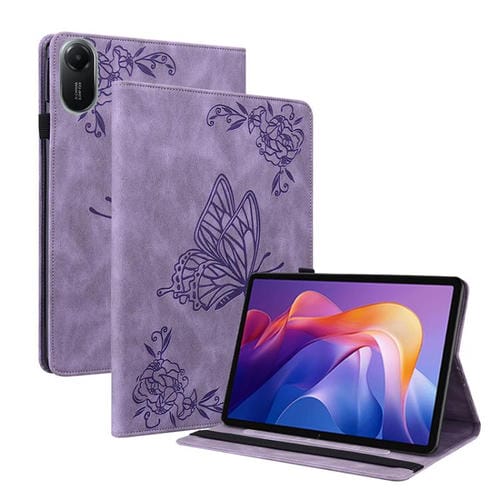 Funda de cuero con estampado de mariposas y flores para Redmi Pad 2 / Redmi Pad SE 11 2025 (morado)