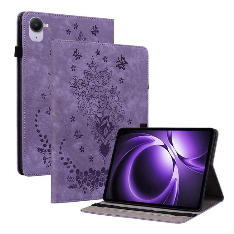 Funda de cuero con relieve mariposa rosa para Xiaomi Redmi K Pad de 8,8 pulgadas (morado)