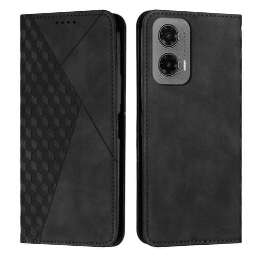 Funda de Cuero Magnética con Diseño de Diamante para Motorola Moto G35 (Negra)