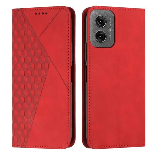 Funda de Cuero Magnética para Motorola Moto G55 con Diseño de Diamante (Rojo)