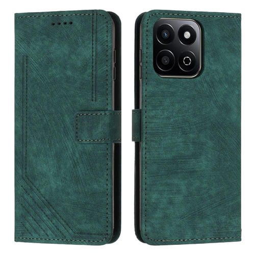 Funda de Cuero para Honor X7C con Estampado de Rayas y Tacto Agradable (Verde)