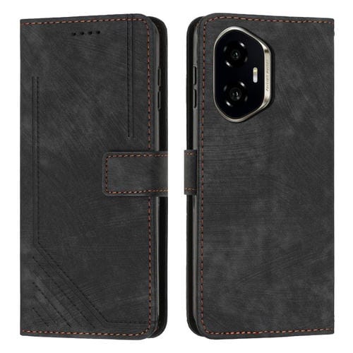 Funda de Cuero Honor 300 con Diseño de Rayas y Cordón para Teléfono (Negro)