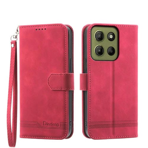 Funda híbrida de Cuero PU y TPU Dierfeng Dream Line para Motorola Moto G15 (Rojo)