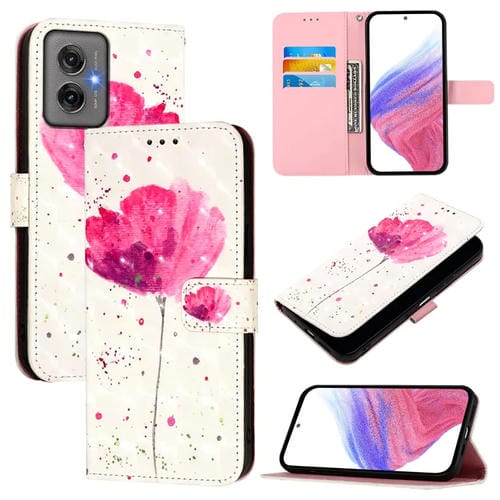 Funda de Cuero con Tapa Horizontal y Pintura 3D para Motorola Moto G55 (Flor)