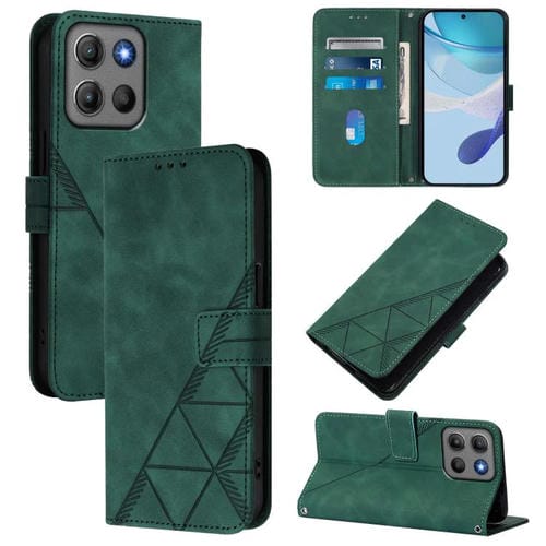 Funda de cuero con relieve 3D para Motorola Moto G15 Power (Verde oscuro)
