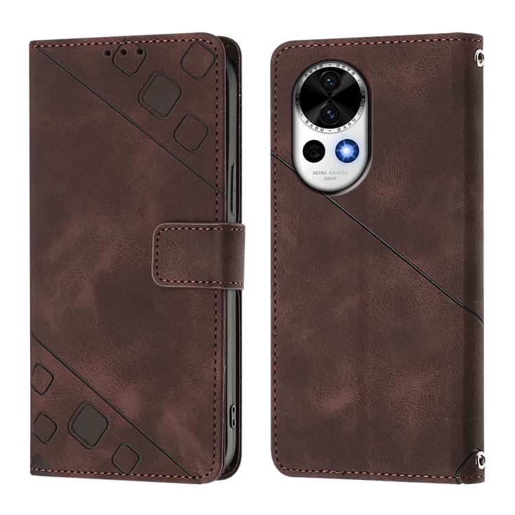 Funda de Cuero con Relieve y Tacto de Piel para Huawei Nova 13 y Nova 12 (Marrón)