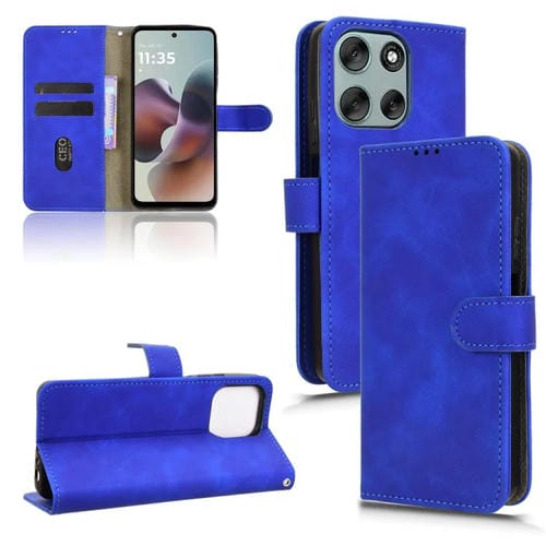 Funda de cuero con tapa magnética y diseño de piel para Motorola Moto G56 5G (azul)
