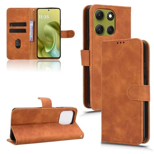 Funda de cuero con tapa magnética para Motorola Moto G86 Power 5G (marrón)