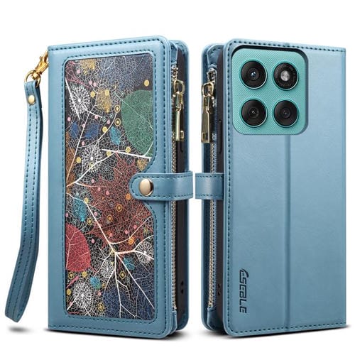 Funda de cuero RFID con cremallera y cordón para Motorola Moto G86 5G ESEBLE Star Series (azul)